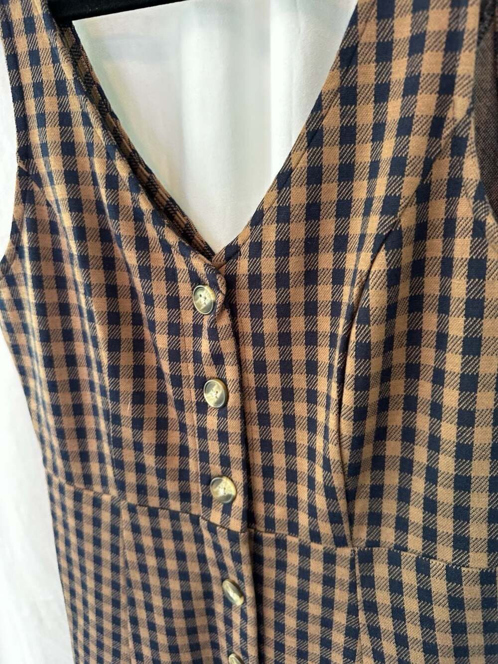 American Eagle Outfitters Womens Dress Brown and Navy Gingham Button-Front Mini - Picture 6 of 14